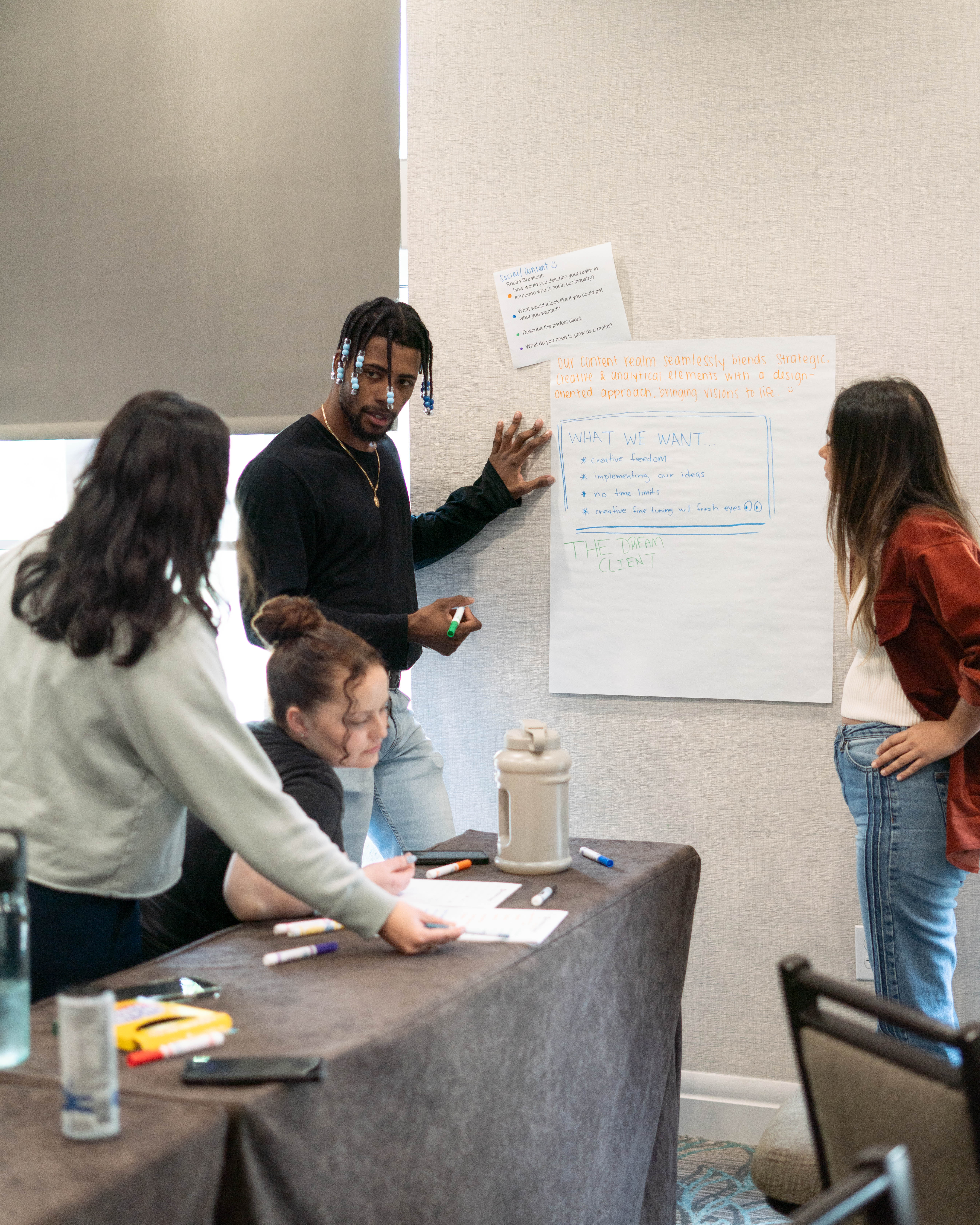 Team members collaborating during a communication workshop