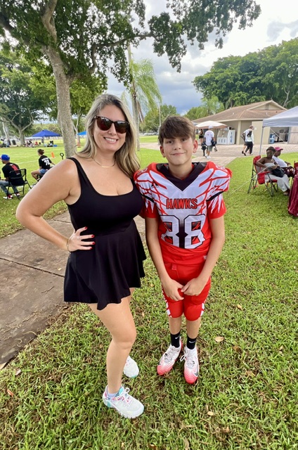 Nicole Meyer with her son on his first day of high school